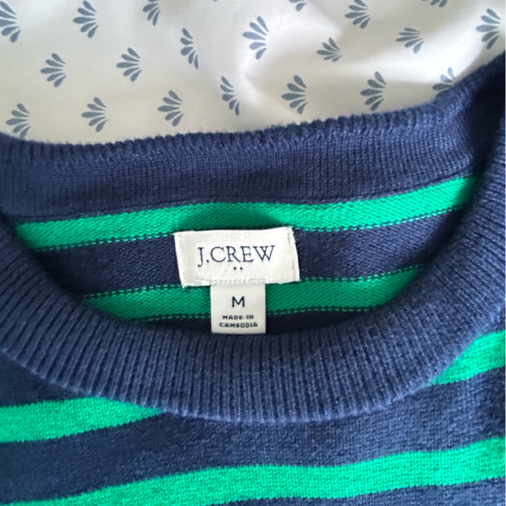 J. Crew Factory Striped Crewneck Sweater - Green and Navy - Picture 2 of 3